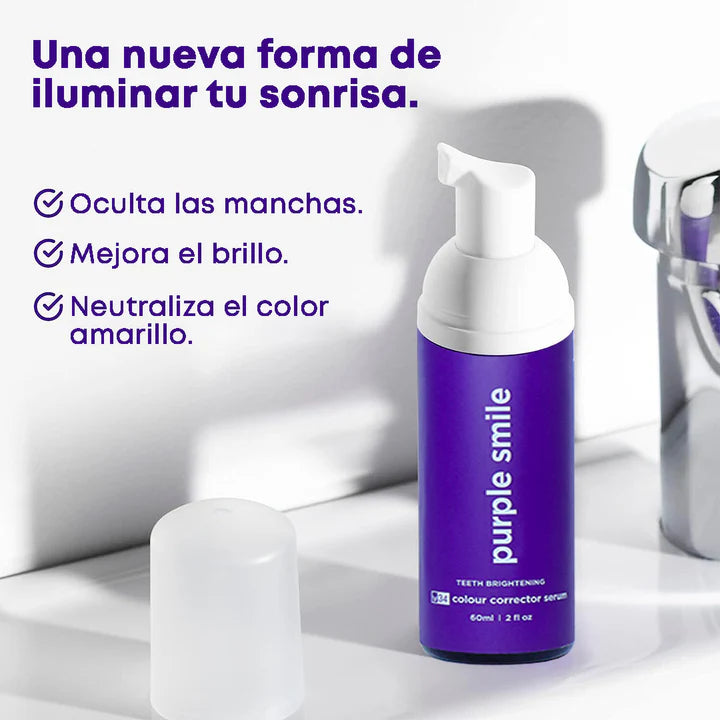 Sonrisa Radiante en Minutos: Purple Smile - Espuma Blanqueadora - SOLO HOY COMPRA PURPLE SMILE Y RECIBAS 5 ORAL BRUSH UP GRATIS