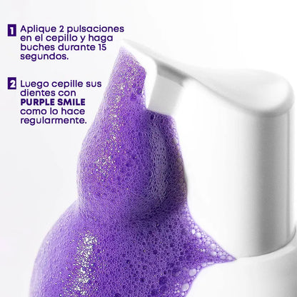 Sonrisa Radiante en Minutos: Purple Smile - Espuma Blanqueadora - SOLO HOY COMPRA PURPLE SMILE Y RECIBAS 5 ORAL BRUSH UP GRATIS